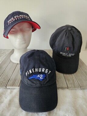 3 Pro Golf Themed Cotton Strapback Unisex Baseball Caps Hats with Embroidered Go